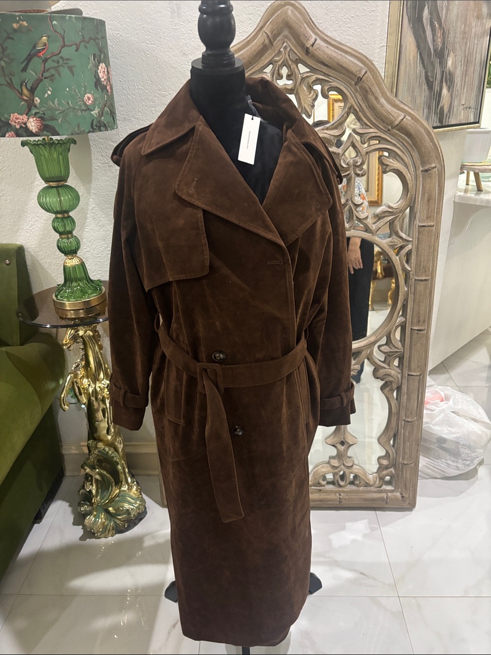Commense Brown Suede Trench Coat with Belt